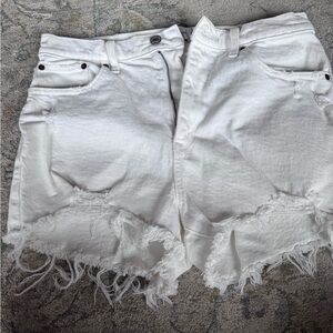 Abercrombie & Fitch White Frayed Hem Denim Shorts